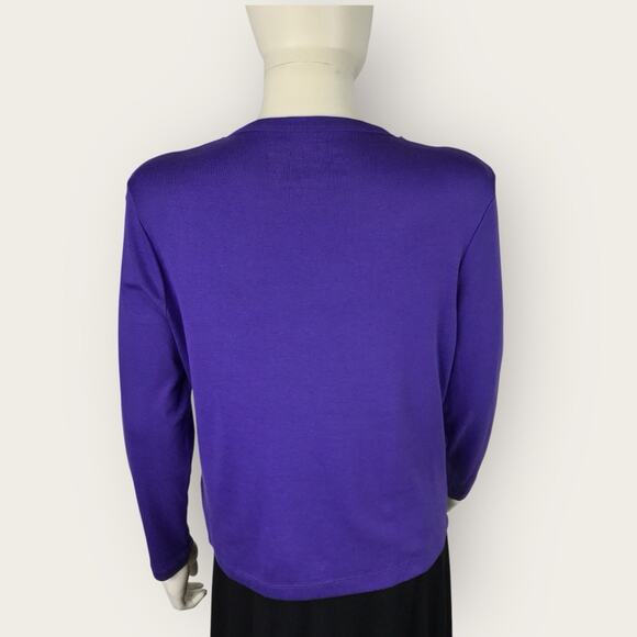 Purple V-Neck Cardigan Button Up with Ruffle Trim 100% Cotton 2 A Tee - Picture 4 of 6